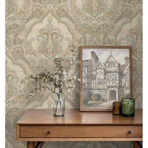 NEW Seabrook Designs Margaret Damask Wallpaper Roll MA90007 Beige/Taupe